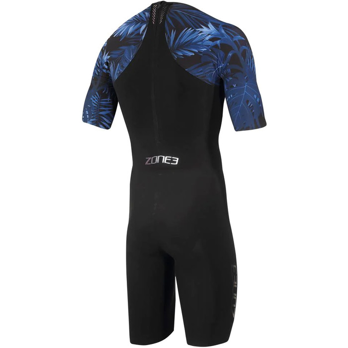2024 Zone3 Hombres Tropical Palm Back Zip Shorty Swimskin SS21MWTC101 - Black / Blue